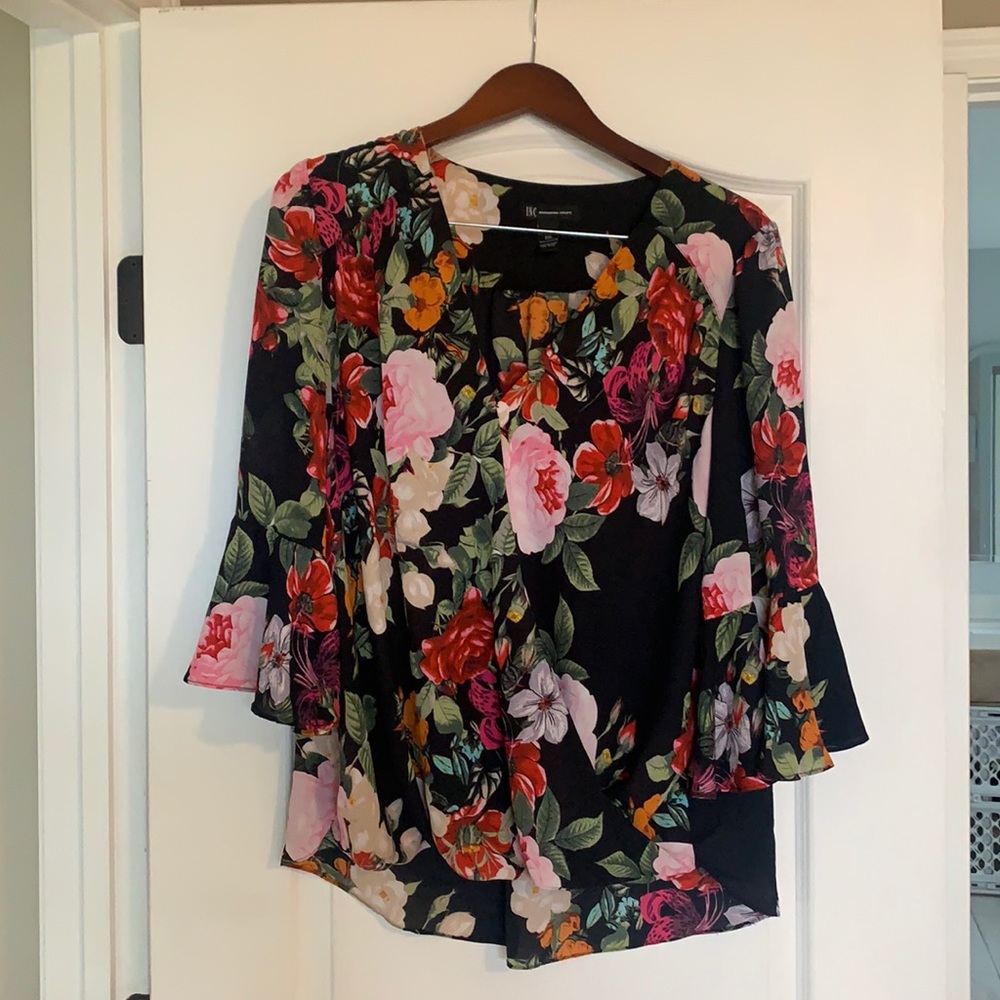 INC floral faux wrap top